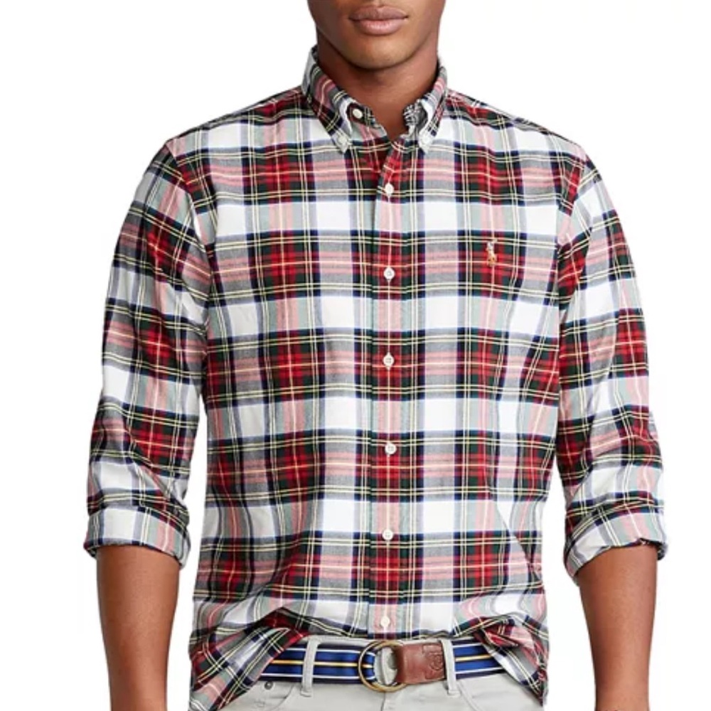 Ralph Lauren great shape Christmas plaid green red white flesh pony shirt - Picture 7 of 7